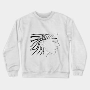 Side Profile of a beautiful long haired woman Crewneck Sweatshirt